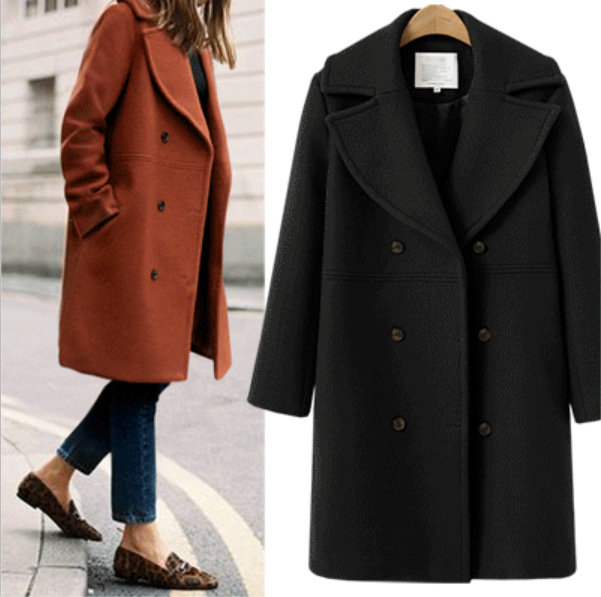 European and American autumn and winter large cross-border women's woolen coat women's double breasted medium and long windbreaker wool coat wholesale