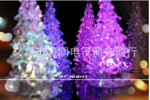 Acrylic Christmas tree, children's luminous toys, LED colorful crystal flashing night light, Christmas gifts hot sale