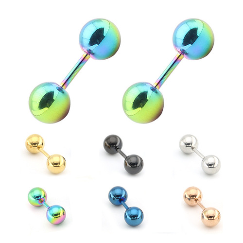  Japanese and Korean titanium steel simple personalized earrings small steel ball earrings stainless steel ear bone nail manufacturers cross-border wholesale