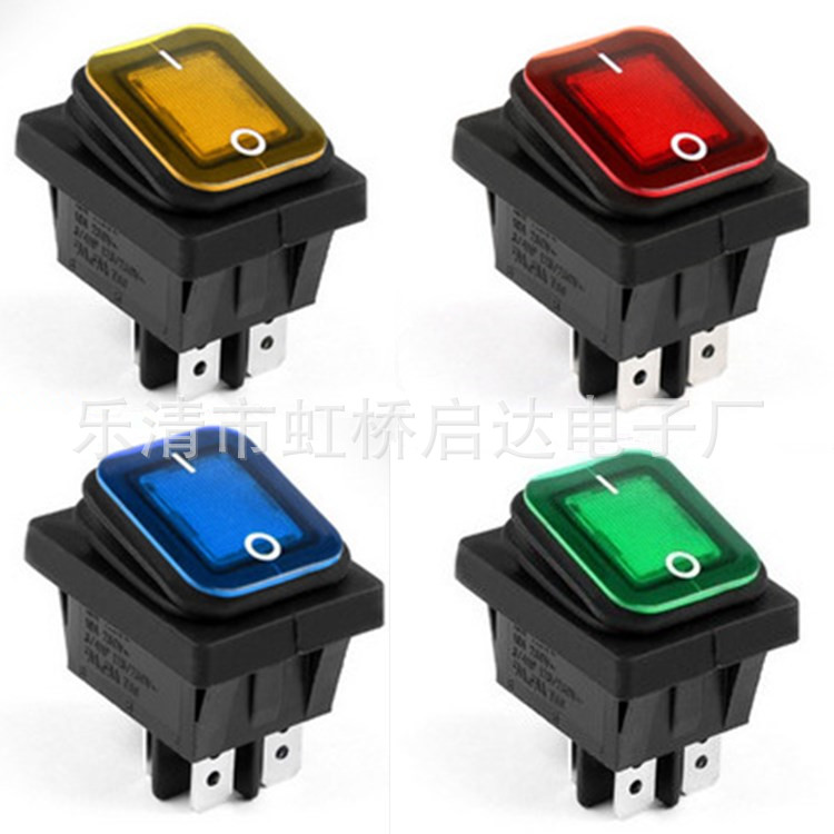 供应船型开关KCD4-201N 四脚带灯跷板开关 绿色 红色带灯电源开关