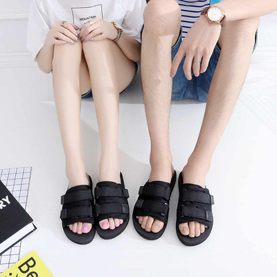 Vietnam lovers non-slip Sandals Men's one word Adhesive tape Flat heel lady canvas Sandy beach sandals