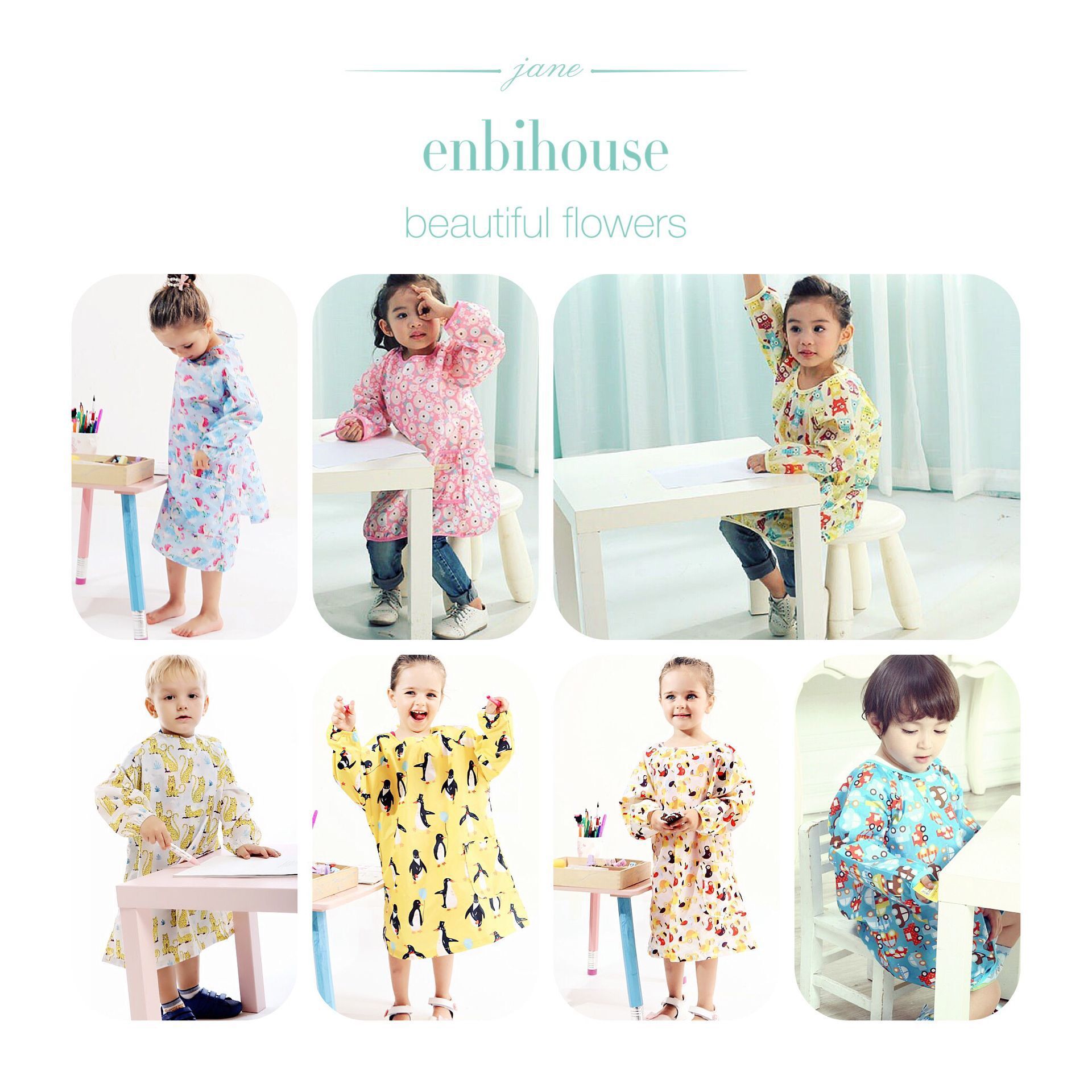 enbihouse Nordic ins Cartoon lovely ventilation Dinner jacket Dressing Painting clothes children Burqa