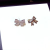 Silver needle, fashionable sophisticated earrings, zirconium with bow, Korean style