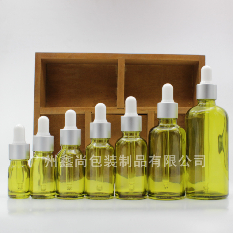 橄榄绿精油瓶 哑银圈白胶头 滴管玻璃瓶高档化妆品瓶精华液瓶子