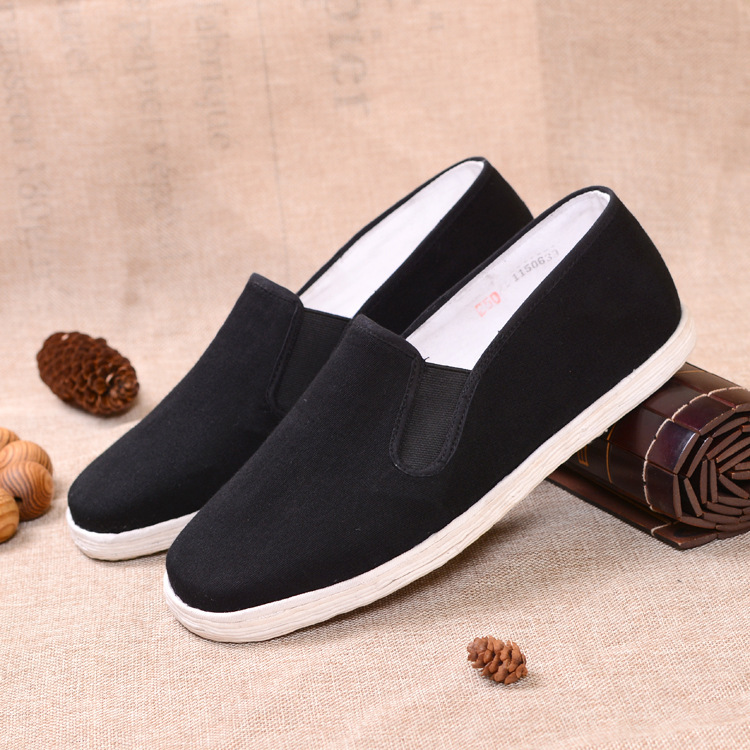 手工千层底老北京布鞋 中老年布鞋男 休闲平跟黑帆布鞋男|ru