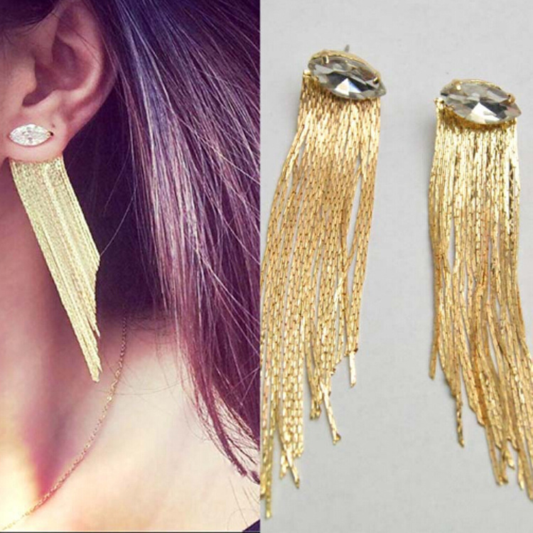 fashionable long earrings with zircon with tassels