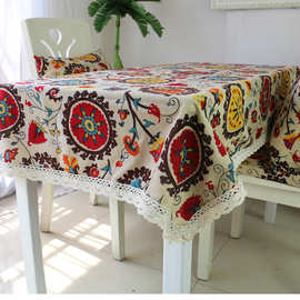 地中海风格异域吉祥花棉麻桌布长方形桌布台布会议大园桌布布艺