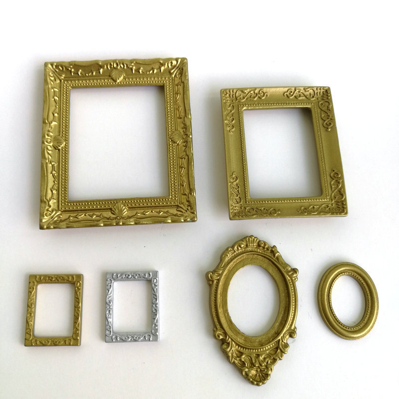 [Mini dumb gold carved resin photo frame] 1:12bjd doll house model accessories diy photo frame