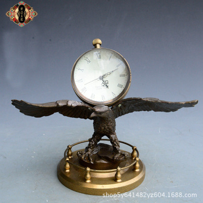 直销批发 黄铜大鹏展翅水晶球西洋钟机械钟表欧式家居工艺品摆件|ms