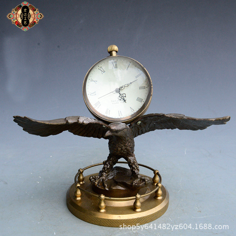 直销批发 黄铜大鹏展翅水晶球西洋钟机械钟表欧式家居工艺品摆件|ms