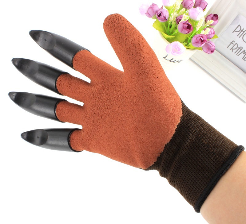 爆款热销挖土松土乳胶手套园林手套花园种花塑料爪子园艺手套厂家