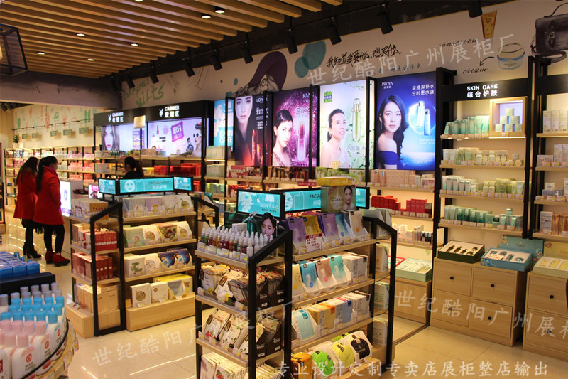 化妆品货架展示架 铁木结构货架 广州铁木货架 定做铁木结合