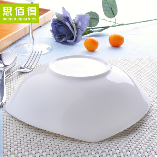 Pure white bone china-7-9 inches deep soup plate, square plate, Western plate, steak plate, ceramic tableware, dish plate, rice plate