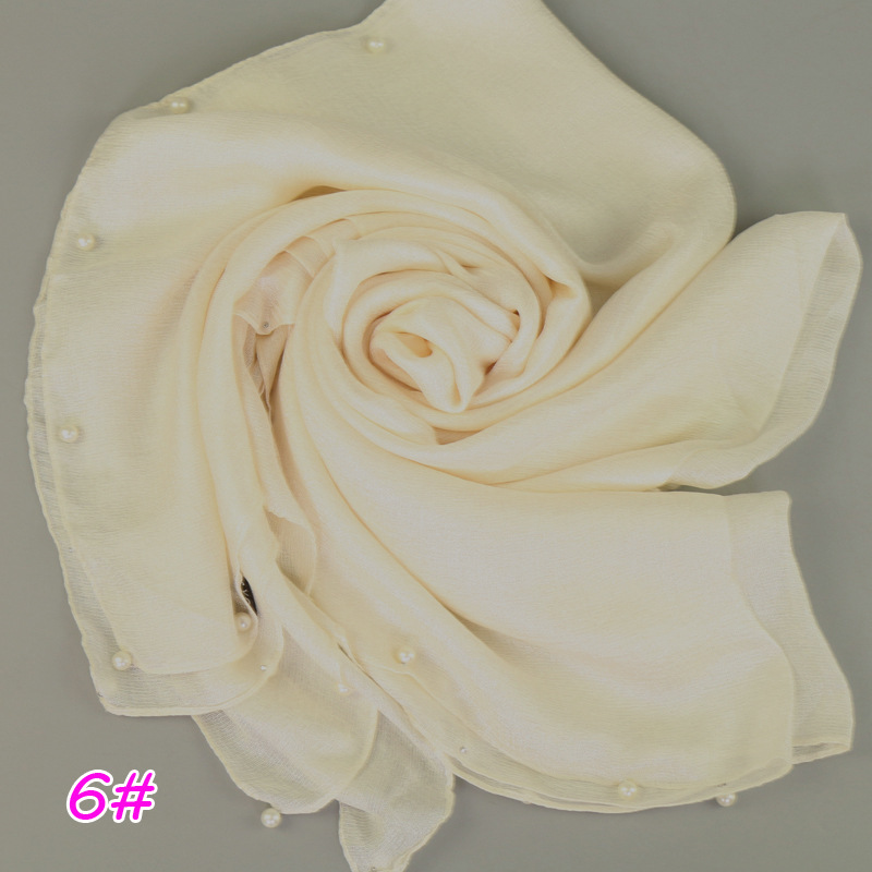 6# -钉珍珠围巾荷兰亚麻单色围巾