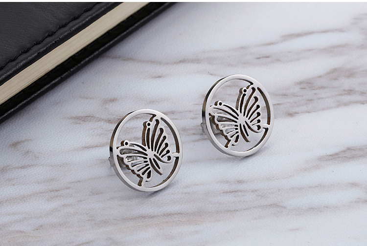 wholesale fashion stainless steel diamond round gold butterfly necklace earring set ornaments