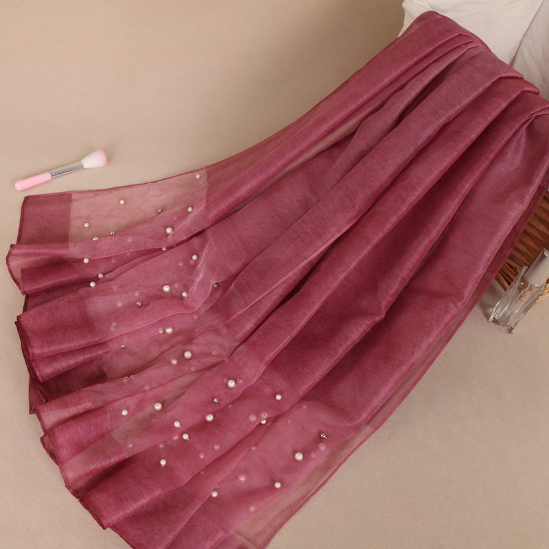 #5酒红 (5) 蕾丝珍珠羊绒围巾