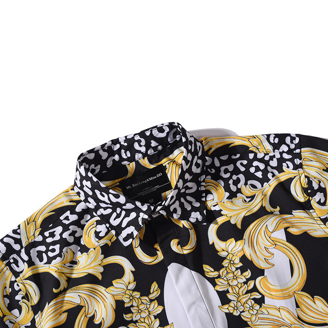 Summer New Turn-over Collar Retro-vintage Pattern 3D Printed Shirt