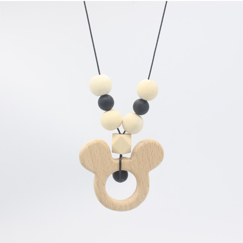 Mordedor bebé collar bebé cuentas de silicona de madera masticar mordida pegamento niños molar joyería colgante collar