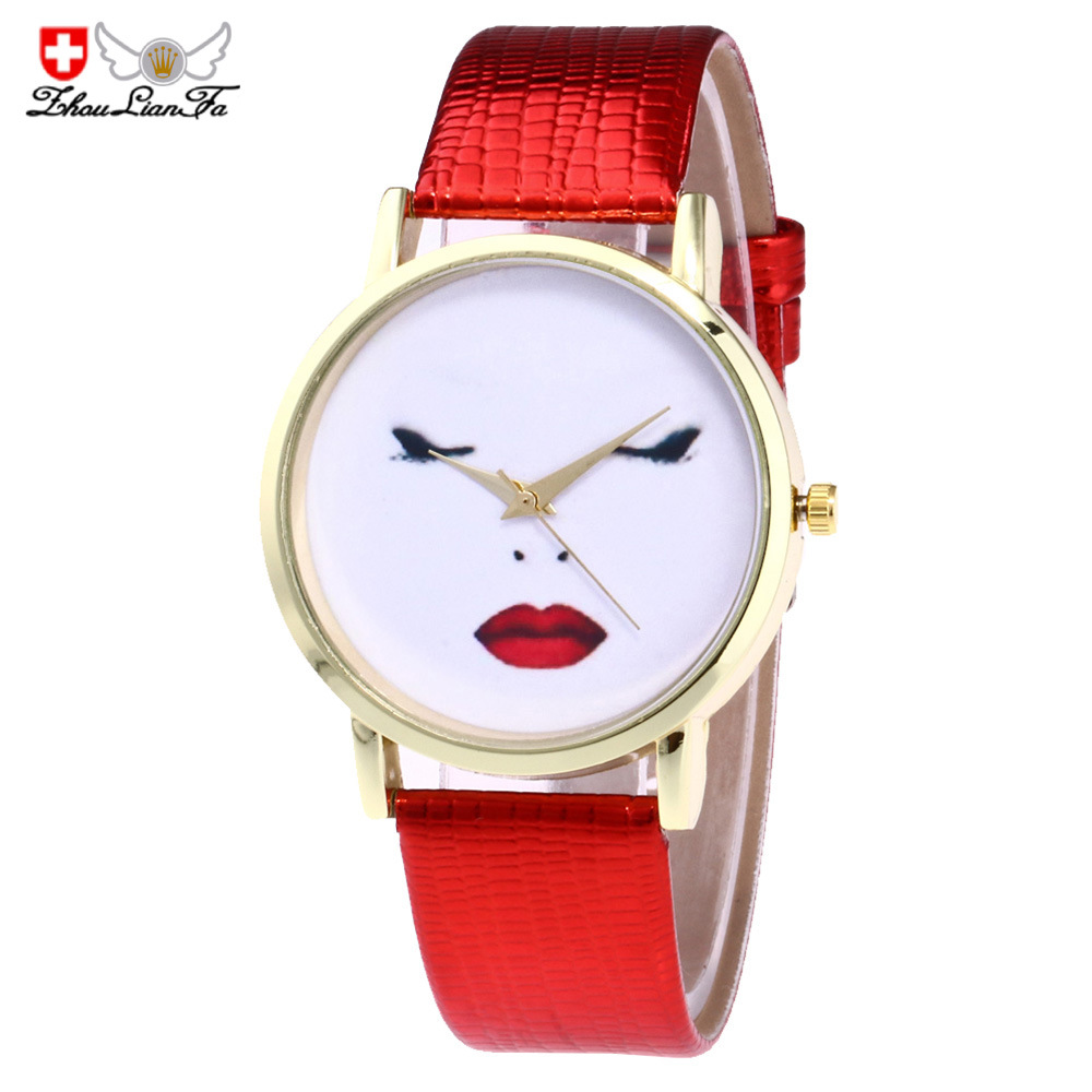 周连发创意人脸图案设计女士休闲手表外贸货源ZLF-0093鳄鱼纹表带|ms