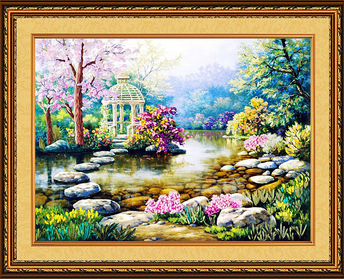 Oujin nianhua cinta bordado fábrica impresión en color directo colgando pintura esperando su temporada sala de estar entrada pintura decorativa