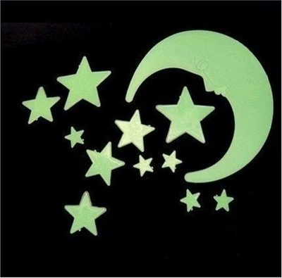 Bb21 Светящиеся наклейки Star Moon Флуоресцентные самоклеящиеся наклейки на стену Детская комната Спальня Мультфильм Наклейки на стену