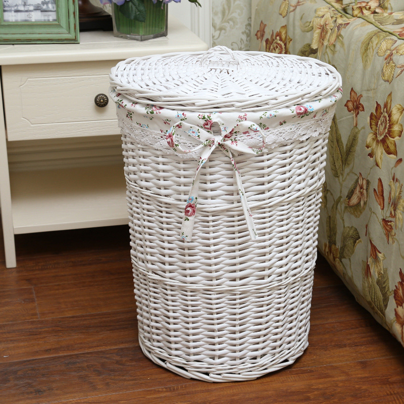 Cesta de lavandería Cesta de almacenamiento tejida de ratán con tapa Cesta de lavandería de mimbre cesta de lavandería tejida