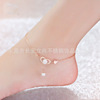 Golden ankle bracelet stainless steel, accessory with tassels from pearl, Korean style, pink gold