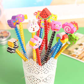 厂家直销卡通铅笔韩国创意文具学生用品可爱儿童小礼品带橡皮铅笔