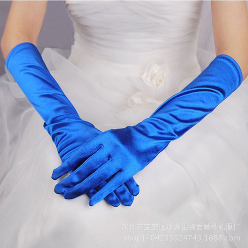 Stretch satin fingerboard gloves S38 multi-color five-finger bridal wedding dress gloves performance etiquette gloves