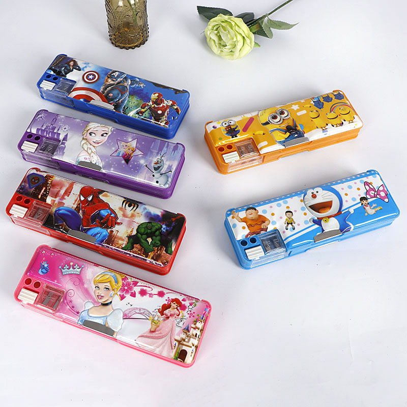 high-grade multi-function multi-storey Plastic Bump Pencil box Cartoon pencil sharpener Bump Stationery Two-sided Stationery