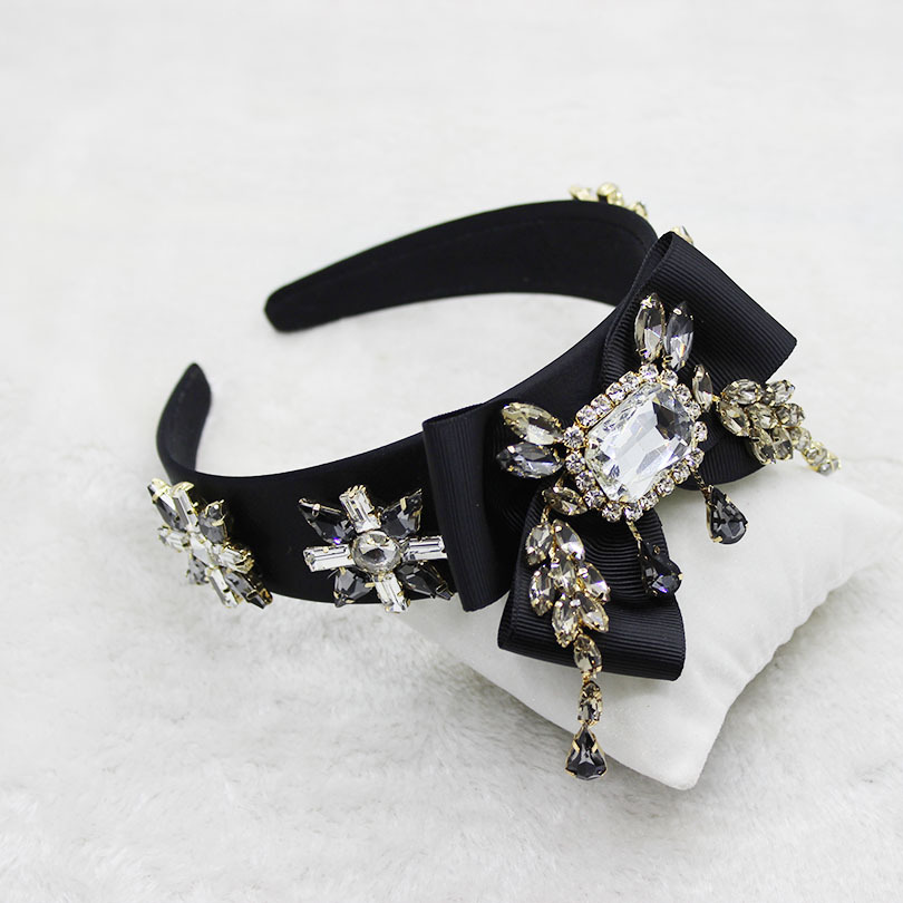 Baroque Catwalk Bow Geometry With Large Gem Tassel Headband Hair Accessories display picture 3