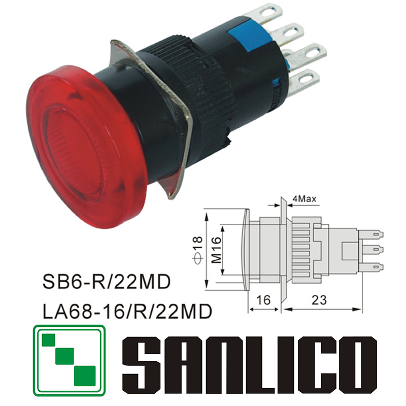 带灯蘑菇按钮开关 LA68(SB6 LAS1 LAY16)-R/11MD