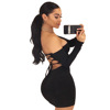 Sexy bra short skirt European and American large women’s long sleeve open back dress