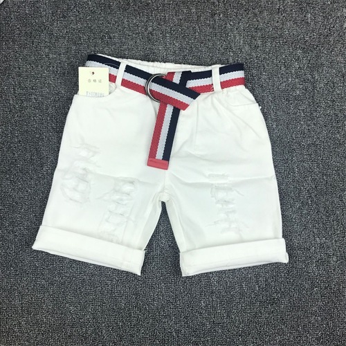 Grokko Children's Clothing  Summer Red and White Yellow Shorts with Belt 5-inch Shorts with Elastic and Hole-knitted Korean-style Pants