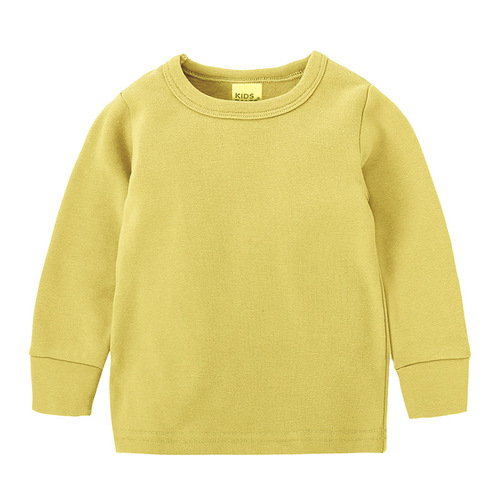 One piece of drop shipping spring and autumn children's home clothes thick brushed baby belly protection suit for boys and girls with long sleeves and trousers open