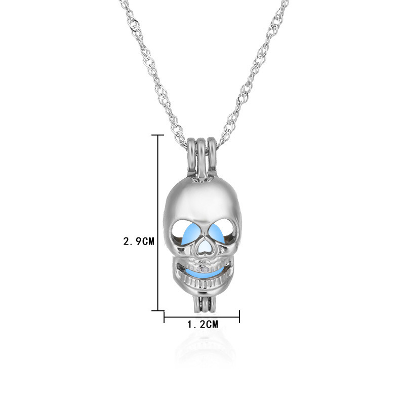 Fashion all-match hot sale luminous cage  hollow skull head pendant womenu0027s necklace