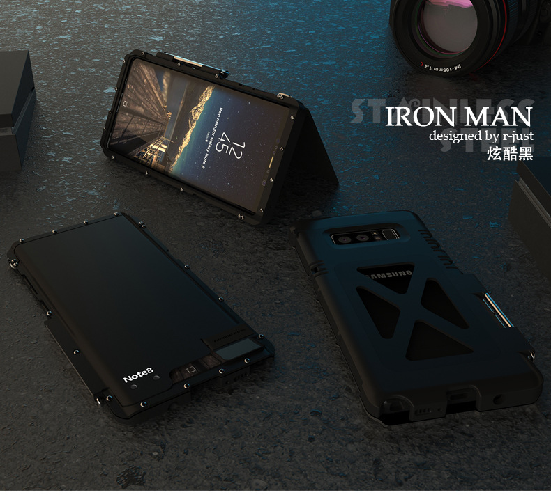 Armor King Iron Man Luxury Shockproof Stainless Steel Aluminum Metal Flip Case Cover for Samsung Galaxy Note 8