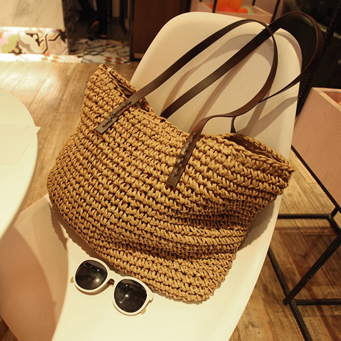 Straw Bag New Beach Woven Straw Bag Women's Shoulder Bag Japanese and Korean Simple Leisure Holiday Travel Trendy Straw Bag New Beach Woven Straw Bag Women's Shoulder Bag Japanese and Korean Simple Leisure Holiday Travel Trendy