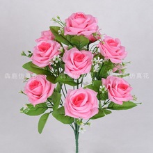 仿真花卷邊套色玫瑰大花束婚禮客廳室內裝飾擺放絹花園藝假花批發