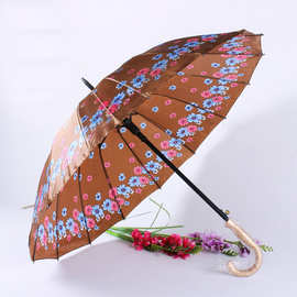 雨伞大量批发 55公分16骨K加厚花色丁直杆长柄自动雨伞外贸伞结实