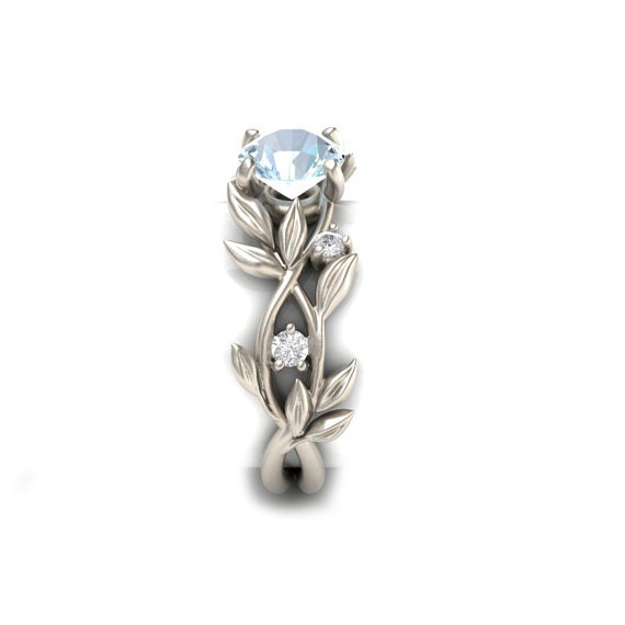 European And American Olive Leaf Alloy Inlaid Blue Zircon Ring display picture 1