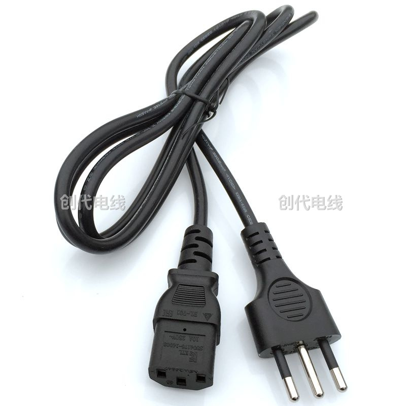 厂家现货意大利三插+品字尾电源线 IMQ认证0.75mm纯铜 三芯延长线