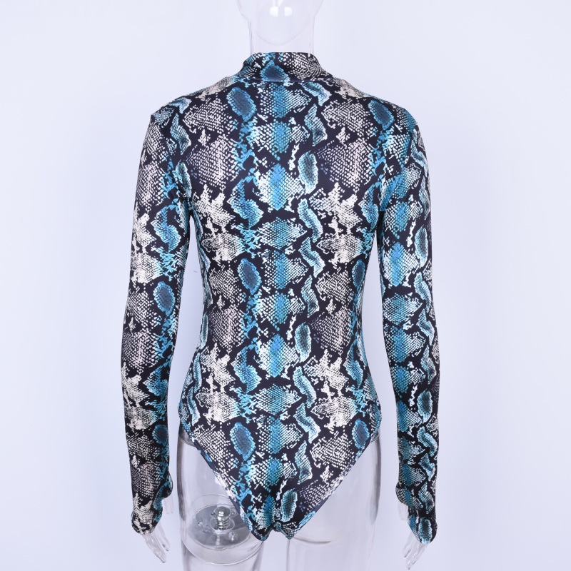 Women's Hot Snake Skin Print Bodysuit Blue Display Back