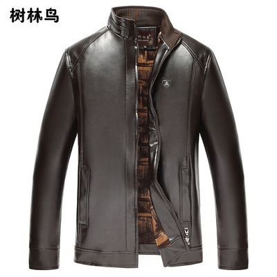 Middle and old age man Stand collar leather clothing Plush leather jacket coat Dad installed Manufactor Source of goods On behalf of Rivers and lakes