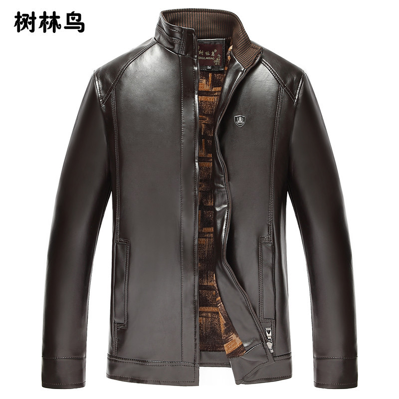 Middle and old age man Stand collar leather clothing Plush leather jacket coat Dad installed Manufactor Source of goods On behalf of Rivers and lakes