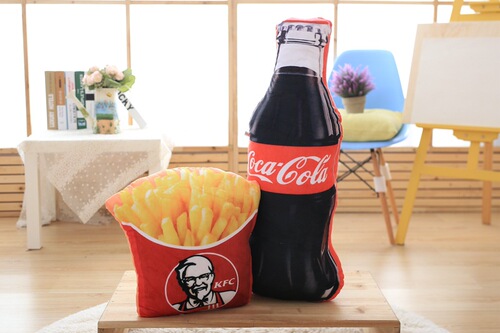 Customized printed simulated hamburger, tomato sauce, cola, pizza, instant noodles, snacks, plush toys wholesale