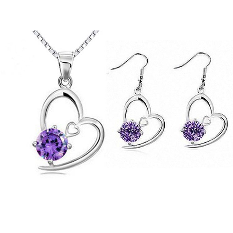 En Gros Simple Coeur Zircon Deux Tons Dames Pendentif Collier Boucle D'oreille Ensemble display picture 1