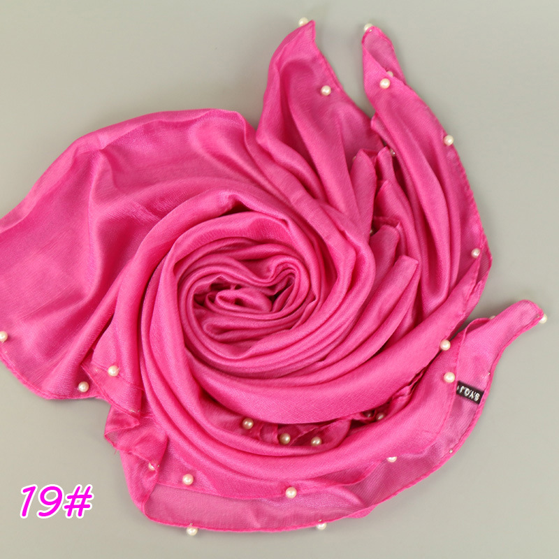 19# -钉珍珠围巾荷兰亚麻单色围巾