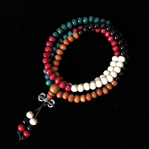 108-Count Multi-Color Buddhist Rosary Beads Car Accessory High-Grade Wood Rosary Beads Car Ornament