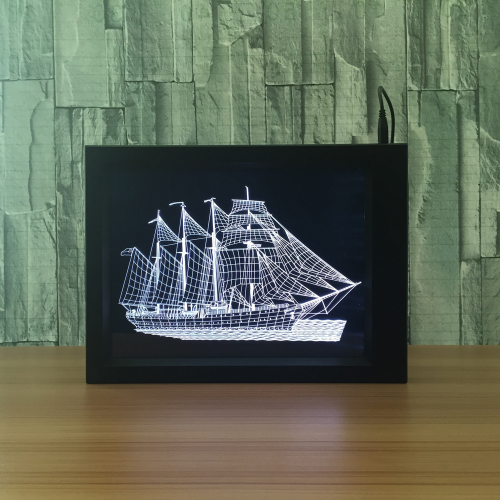 相框3d灯 亚克力相框led灯 创意礼品小夜灯帆船